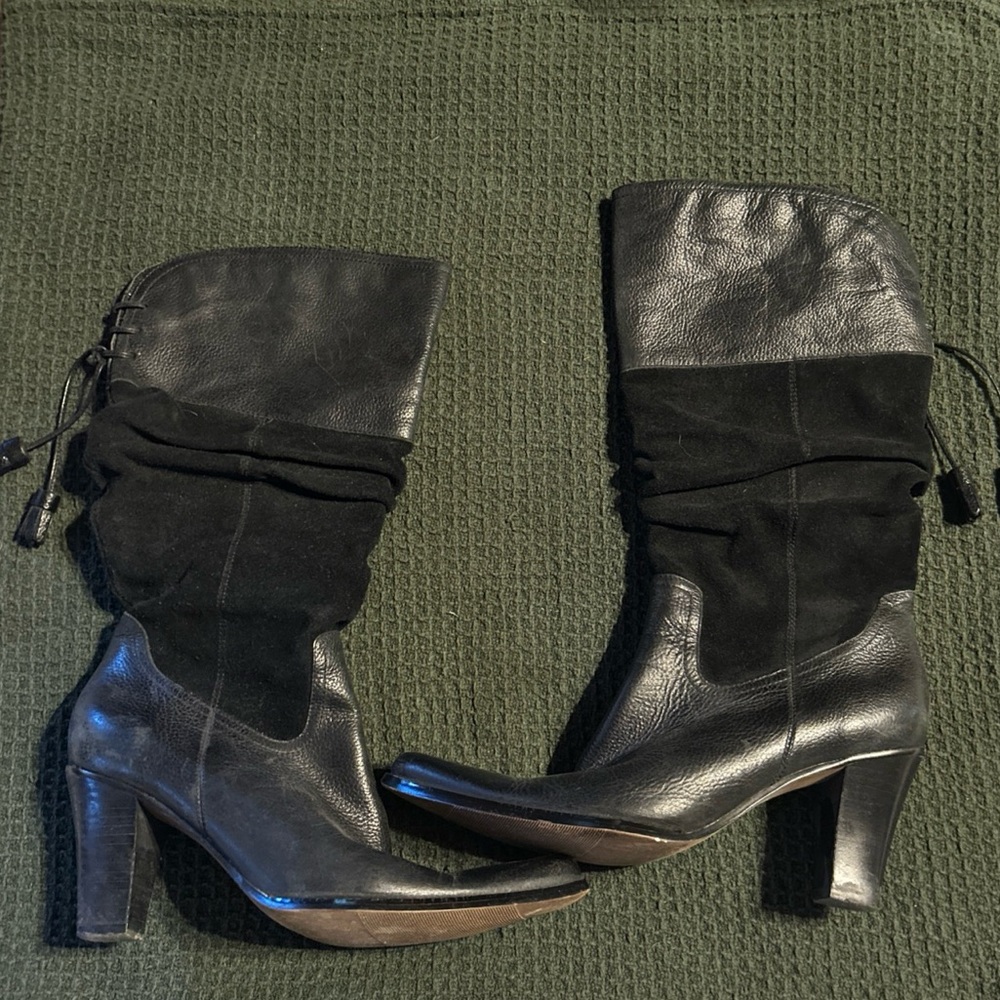 A.N.A 023-7636 Womens BlackLeather 8.5 M Knee Boot Zipper 3” Heel Boot